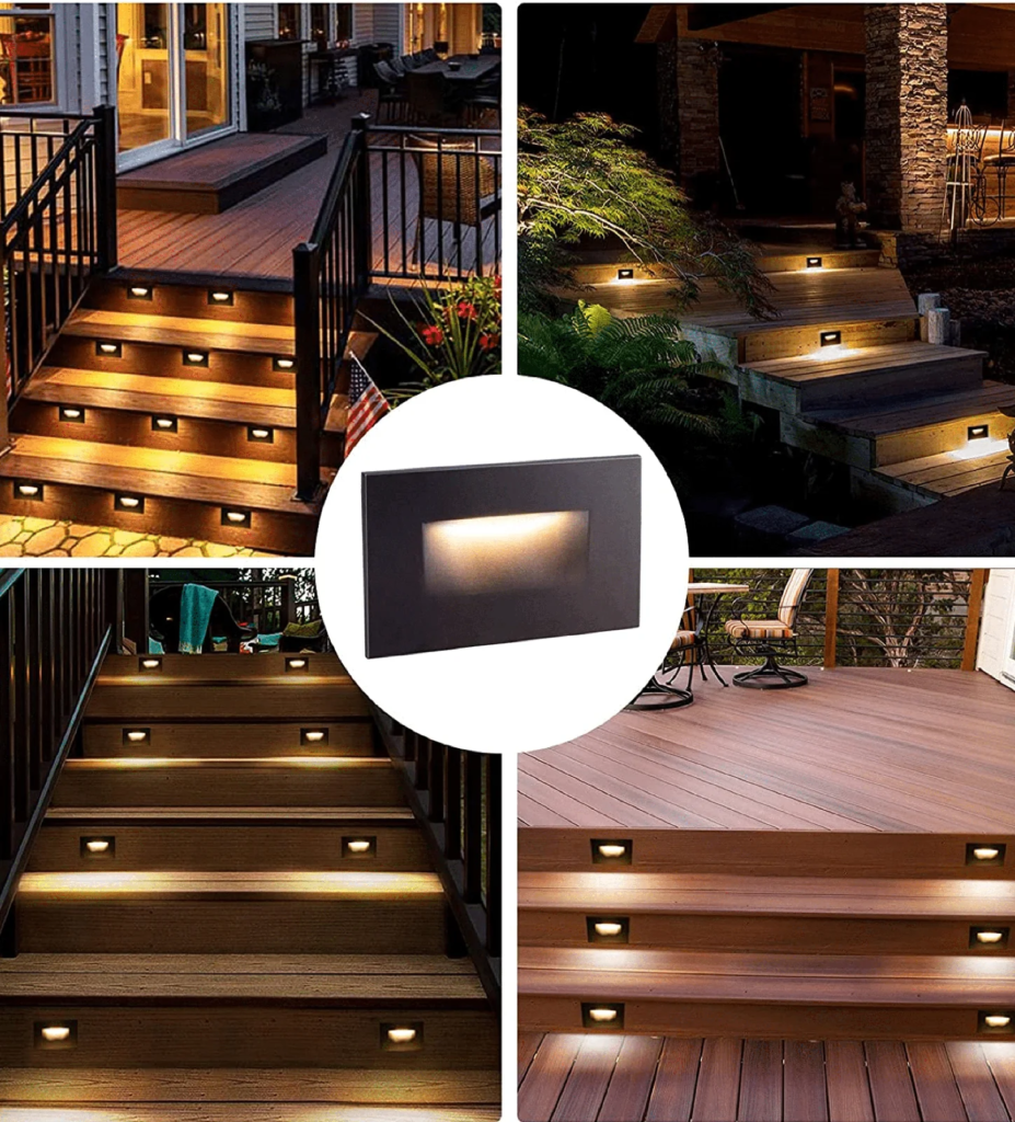 LED outdoor step lights for pathway and deck lighting