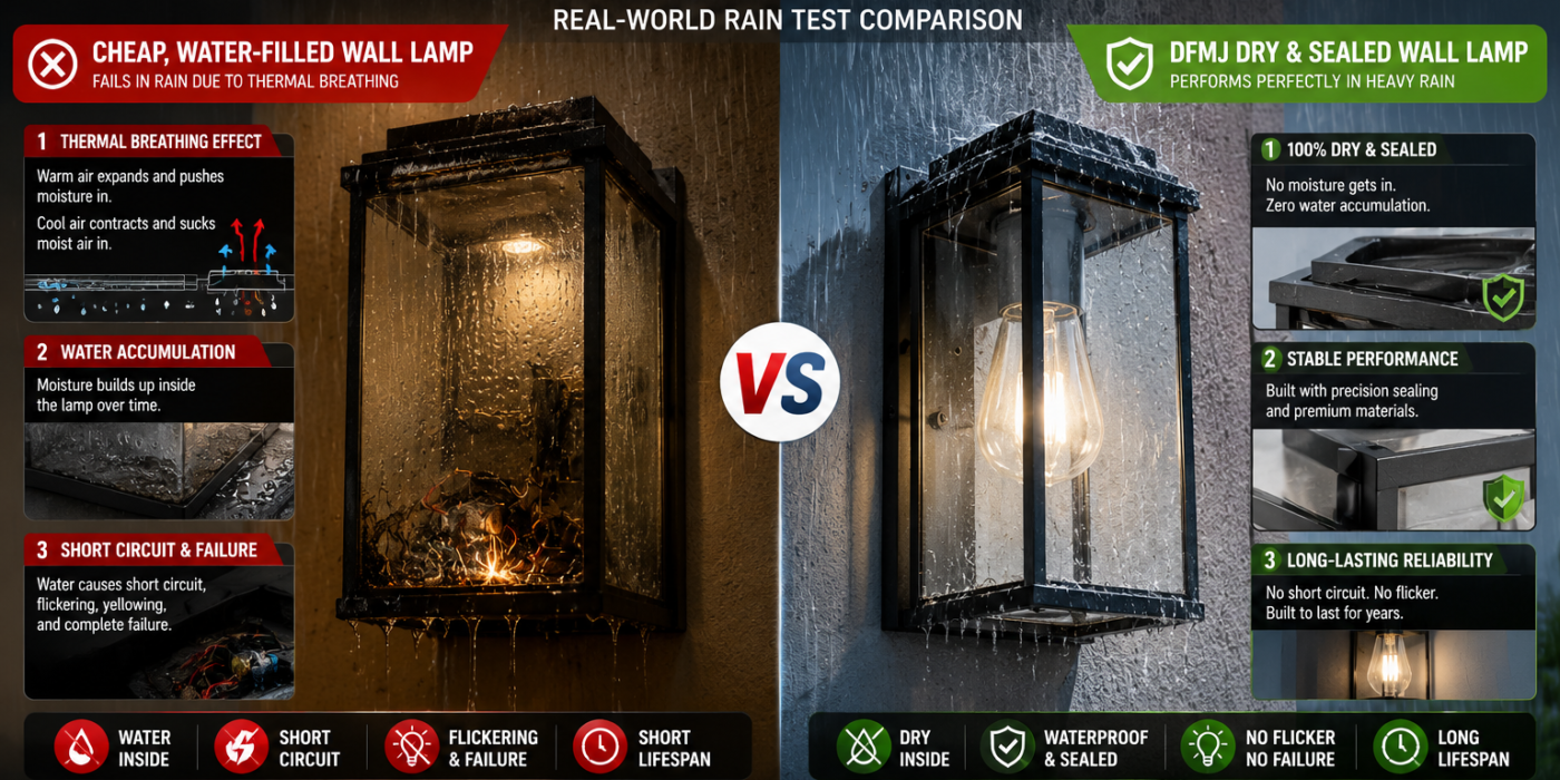 The thermal breathing effect causes fake IP65 waterproof wall lamps to fail