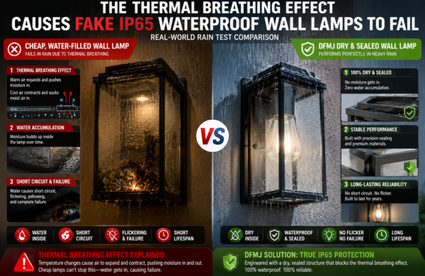 The thermal breathing effect causes fake IP65 waterproof wall lamps to fail