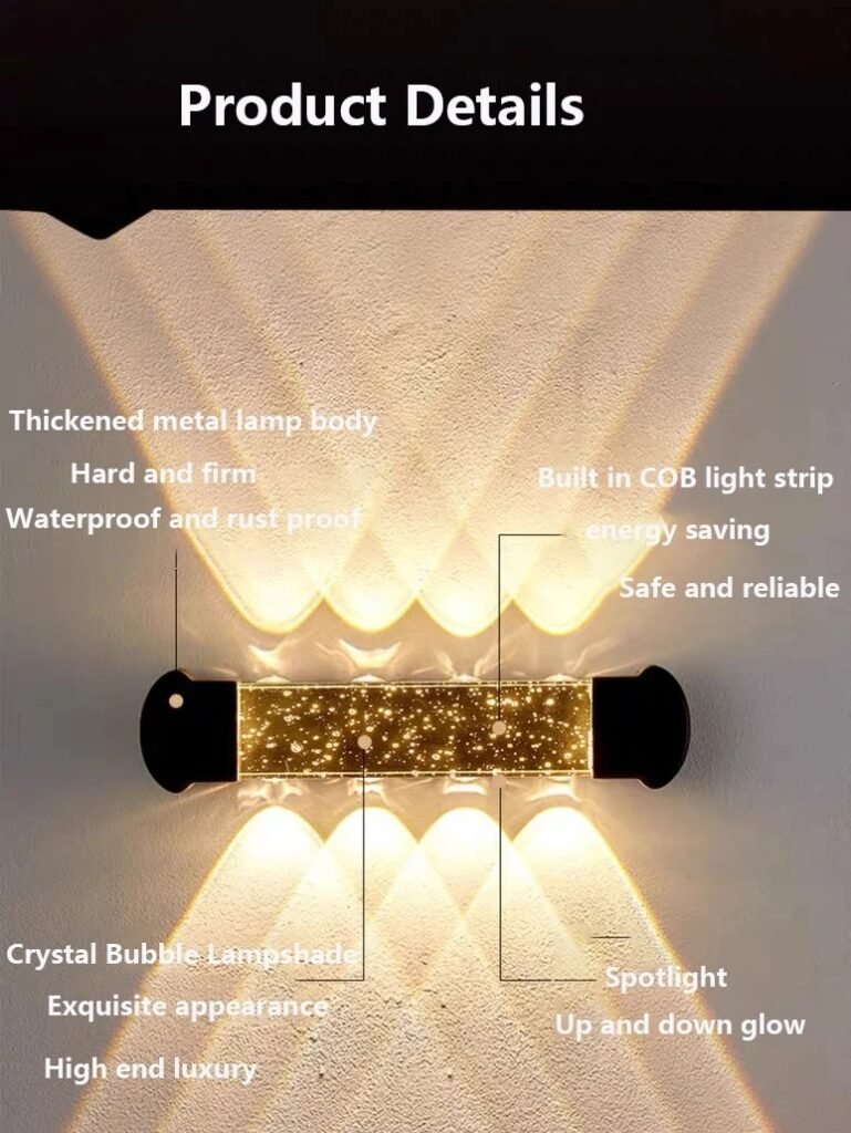 Modern LED Up and Down Crystal Wall Light DF8626 | Waterproof Aluminum Exterior Sconce Wholesale