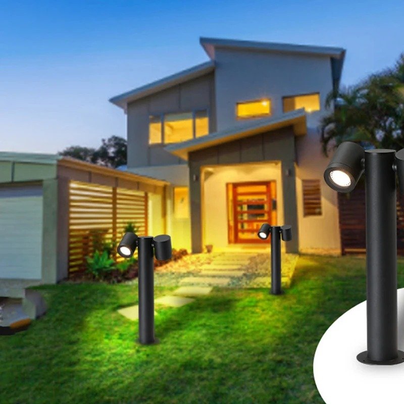 Outdoor lights too bright causing glare in a residential landscape