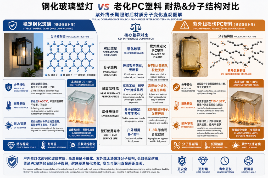 Thermal resistance comparison of tempered glass wall lamps versus melting PC plastic